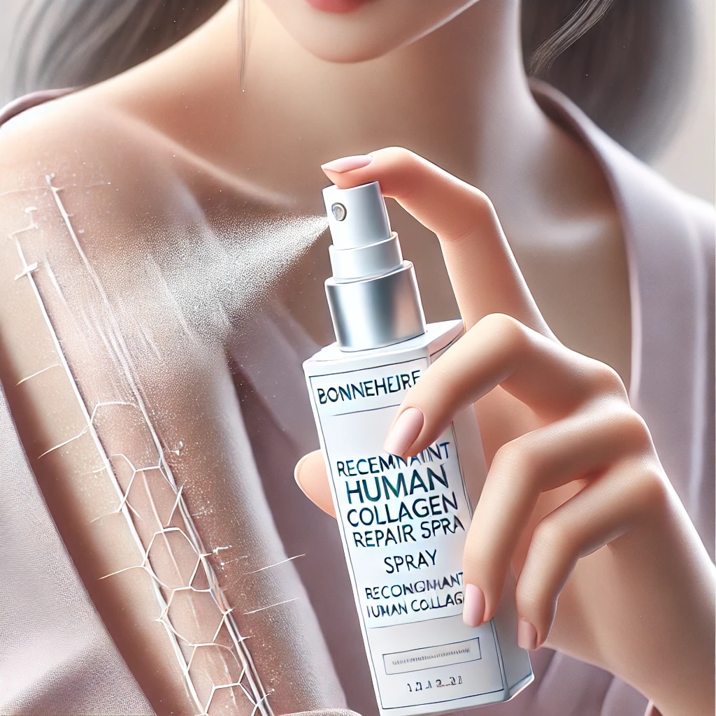DALL·E 2025-02-18 13.19.51 - A high-quality digital illustration of a person applying the Medical Recombinant Human Collagen Repair Spray to their skin. The person is gently spray